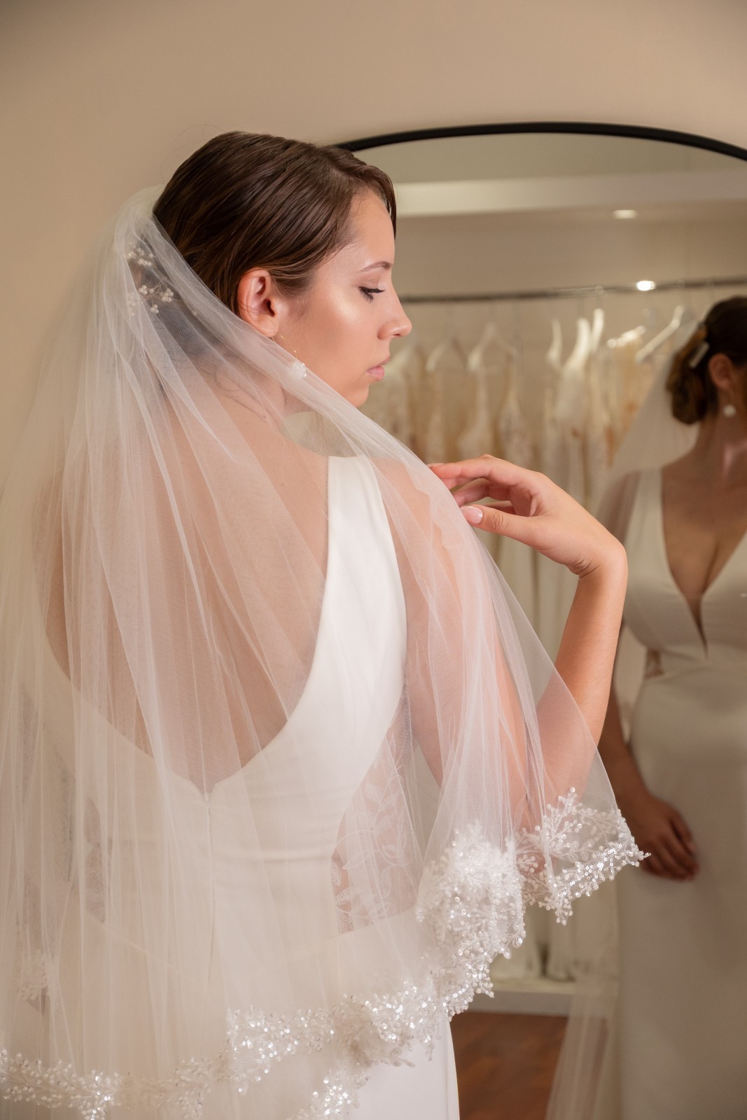 Voile de mariée court bordures dentelles