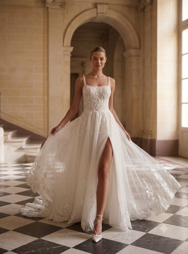 Devant de la robe de mariée princesse Reimona Allégresse