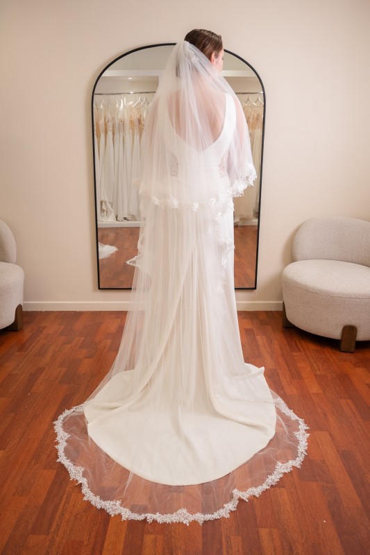 Voile de mariée 2 couches avec bordure en dentelle