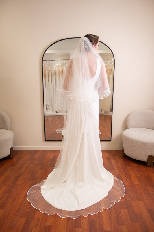 Voile de mariée 2 couches bordure satinée