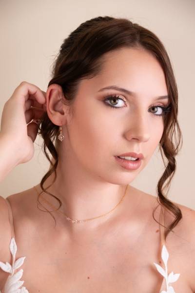 Parure de mariée boucles d'oreilles et collier de dos en or