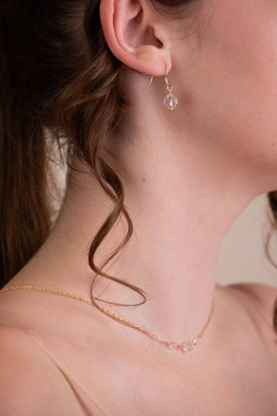 Parure de mariée boucles d'oreilles et collier de dos en or