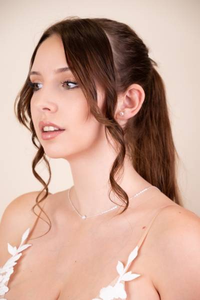 Collier de dos perles et pendentif argenté et boucles d'oreilles : Parure dos BJ1056