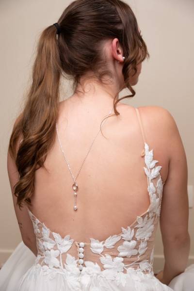 Collier de dos perles et pendentif argenté et boucles d'oreilles : Parure dos BJ1056