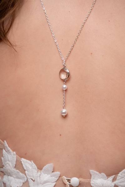 Collier de dos perles et pendentif argenté et boucles d'oreilles : Parure dos BJ1056