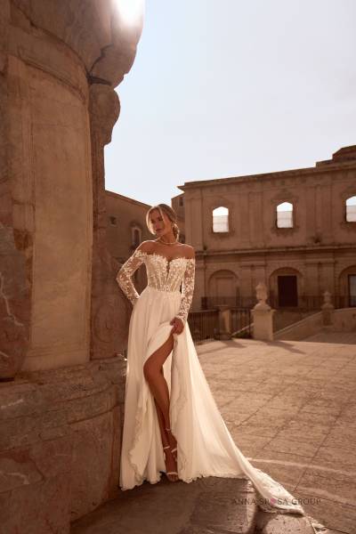 Devant de la robe de mariée bohème-chic Zhadanna 